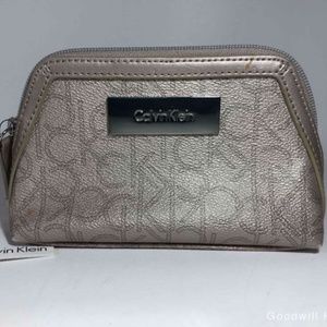 Calvin Klein cosmetic bag metallic tan CK monogram
